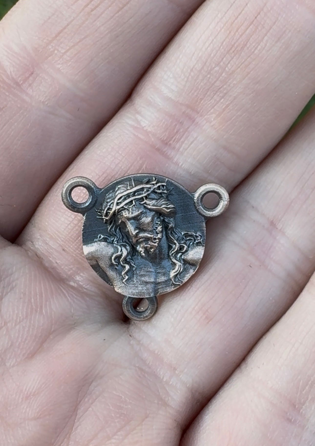 Hand crafted “Face of Passion” rosary center