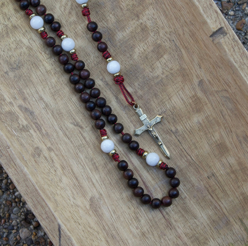 St Michael the archangel ebony wood and brass rosary