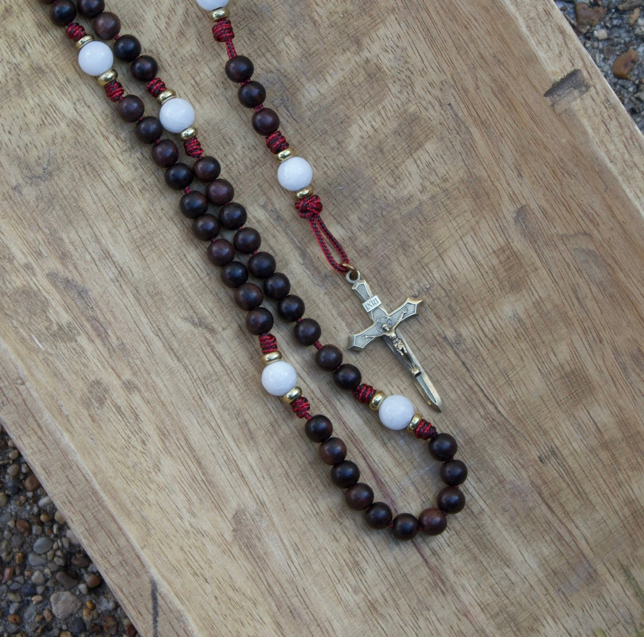 St Michael the archangel ebony wood and brass rosary